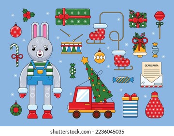 Christmas set with rabbit and decoration