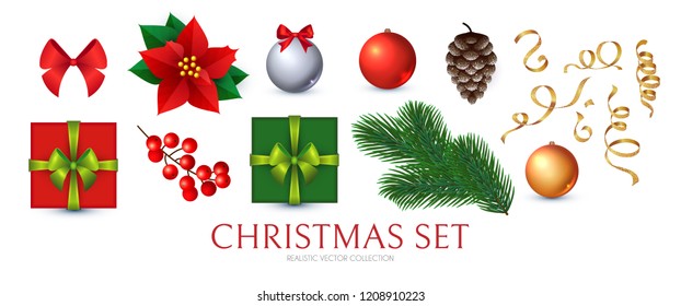 Christmas Set with Realistic Elements. Vector