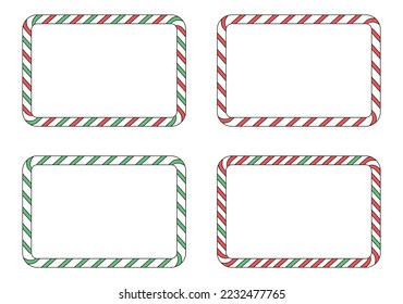 Christmas set of rectangular frames with candy cane patterns. Vector elements isolated on white background.