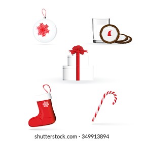 Christmas set in red and white colors.