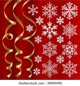 Christmas set of ribbons and snowflakes