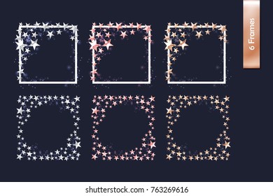 Christmas Set of Rose Gold, Gold Silver Cutout Star Borders and Christmas Tree Branch