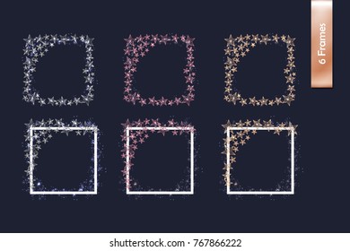 Christmas Set of Rose Gold, Gold Silver Cutout Star Borders and Christmas Tree Branch