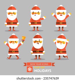 Christmas set - Santa Claus different poses and different emotions. Vector illustration in flat style.