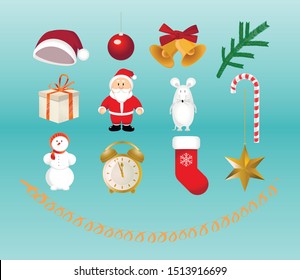christmas set with santa claus, snowman, sock. flat design adapted for web sites and mobile applications. new year icons set. vector image