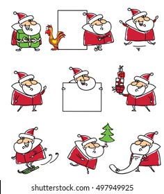 Christmas set of Santa Claus and symbol of the year Cock