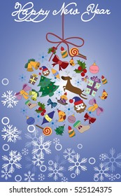 Christmas set: Santa Claus, Christmas tree balls, Christmas deer, gifts, bells