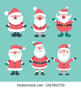 Christmas set of Santa Claus. Vector illustration.