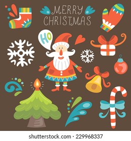 Christmas set with Santa Claus. Vector illustration