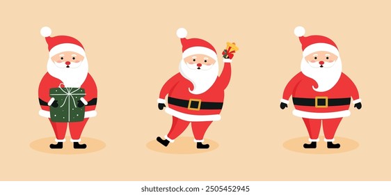 Christmas set of Santa Claus. Vector graphics in cartoon style