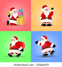 Christmas Set of Santa Claus vector illustrations. Four different pictures of cartoon character.