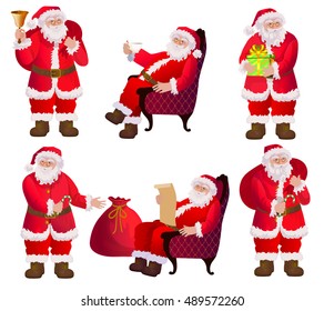 Christmas set of Santa Clauses in different poses.
