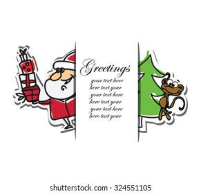 Christmas set of santa clauses and symbol of the year - monkey