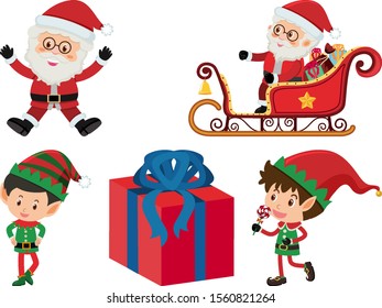 Christmas set with Santa and elf illustration
