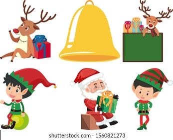 Christmas set with Santa and elf illustration