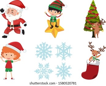 Christmas set with Santa and elf illustration