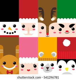 Christmas Set Santa and Friends in square shape