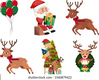 Christmas set with Santa and reindeer illustration