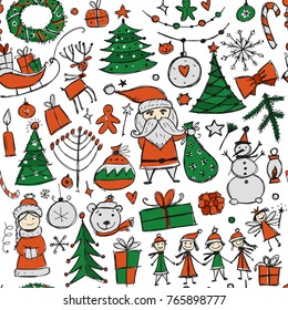 Christmas set, seamless pettern for your design. Vector illustration
