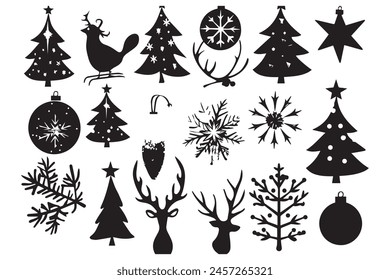 Christmas set of silhouettes for design on a white background, vector illustration