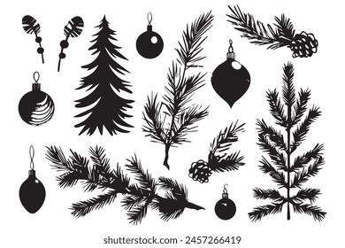 Christmas set of silhouettes for design on a white background, vector illustration