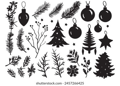 Christmas set of silhouettes for design on a white background, vector illustration