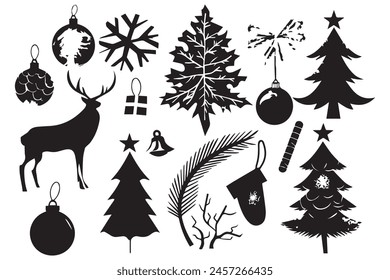 Christmas set of silhouettes for design on a white background, vector illustration