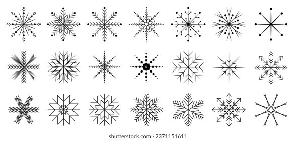  Navidad set simple colección de iconos de copos de nieve aislados en el fondo negro. 10eps, para presentación, diseño web.