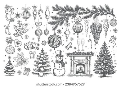 Christmas set in sketch style. Hand drawn illustration.