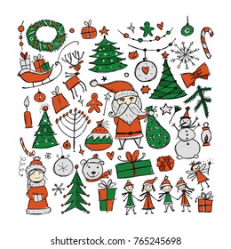 Christmas set, sketch for your design. Vector illustration