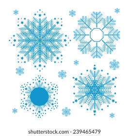 Christmas set with snowflakes. Christmas decorations isolated on white background. Vector holiday illustration, happiness concept. Web and mobile interface template. Editable. 