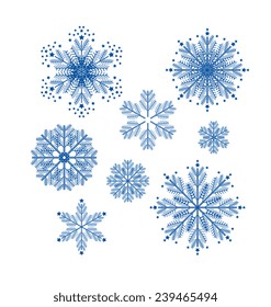 Christmas set with snowflakes. Christmas decorations isolated on white background. Vector holiday illustration, happiness concept. Web and mobile interface template. Editable. 