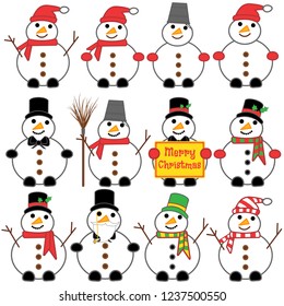 Christmas set of snowmen. Background. Wallpaper.