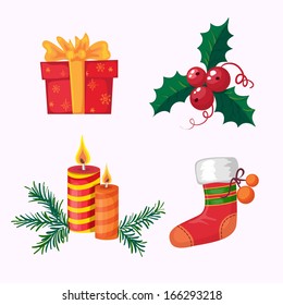 Christmas set with sock gift box and candles eps10