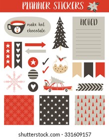 Christmas set with stickers, banners, labels, tags and winter Christmas Illustrations. Template for New 2016 Year Cards, Scrapbooking, Stickers, Planner, Invitations.