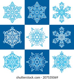 christmas set of stylized color vector snowflakes symbols