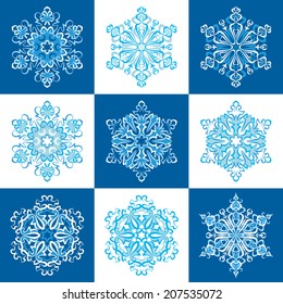 christmas set of stylized color vector snowflakes symbols