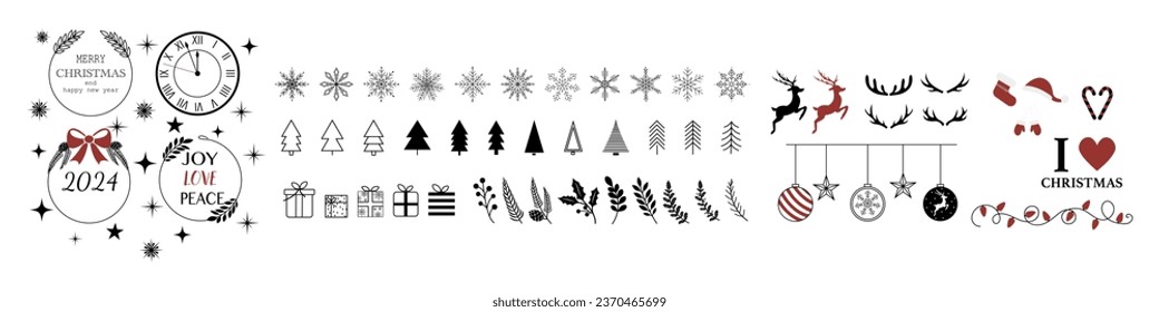 Christmas set with traditional Christmas symbols and decorative elements. Christmas design elements. Vector holiday