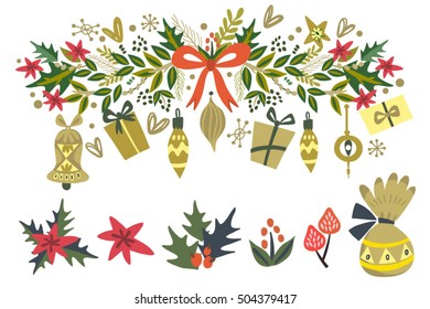 Christmas set Christmas tree branch, toys and gifts