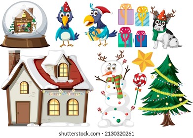 Juego de Navidad con ilustración de árbol y decoraciones