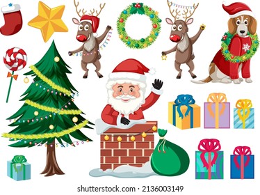 Christmas set with tree and decorations illustration