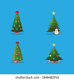 Fondo plano de vástago de icono de árbol de conjuntos de Navidad