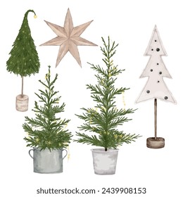 Christmas set of trees and stars