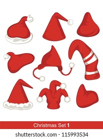 Christmas set with various shapes of seasonal hats