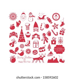 Christmas set with various symbols and objects