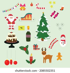 Christmas Set of Vector for art, craft and design purpose. on 25th December celebration you can use these Christmas cliparts for sticker, cards etc.