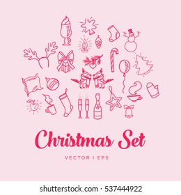  Christmas set of vector editable hand drawn images. 