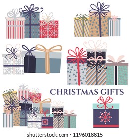 Christmas set of vector gifts created in rustic style