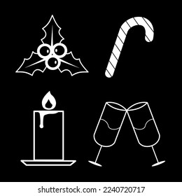 Weihnachtsset, Vektorsymbol einzeln auf dunklem Hintergrund, Vektorgrafik, Wintersaison, Weihnachten