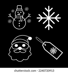 christmas set vector icon isolated on dark background, vector illustration, winter season, christmas